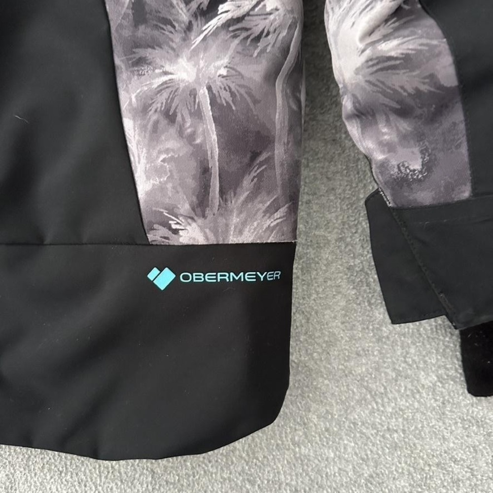 Obermeyer Ski Snow Jacket Teen Medium 10-12 Black‎ Floral Hooded Soft Shell - Picture 10 of 11